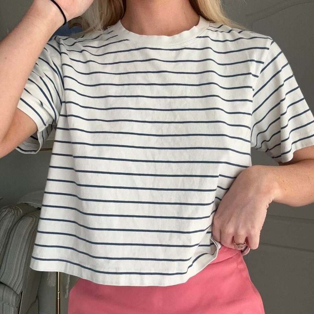 American Eagle Striped Crop Top Tee